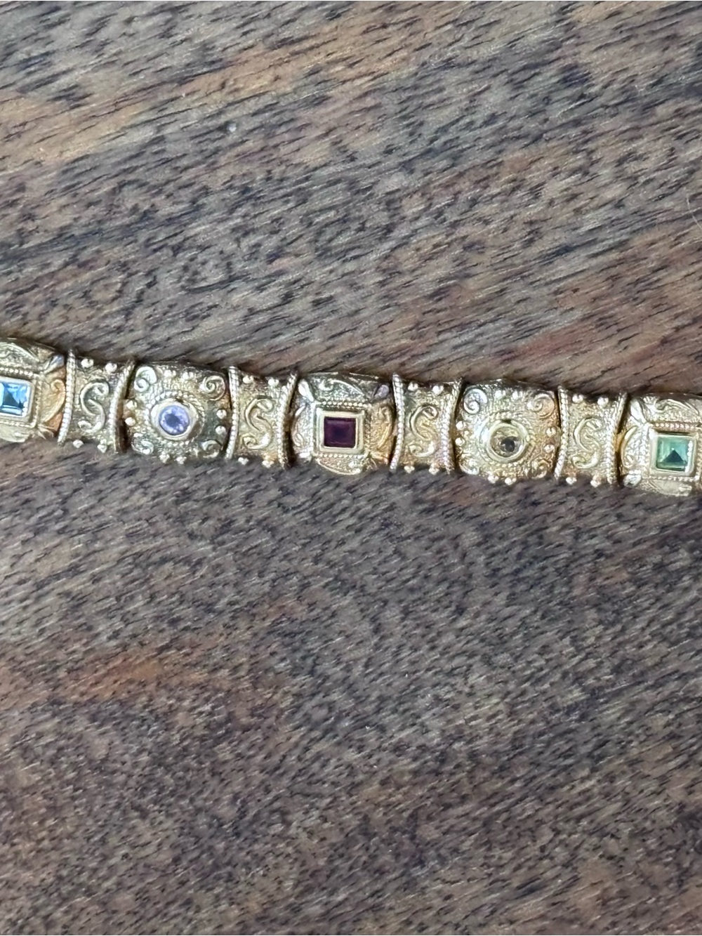 Gold-Tone Multi-Color Gemstone Link Bracelet